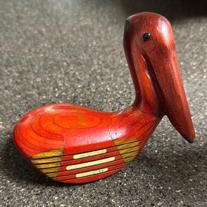 Golf Enthusiasts Wooden Bird Figurine - Red and Gold